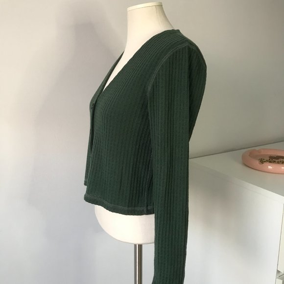Abercrombie & Fitch Cropped Dark Green Cardigan - Picture 2 of 6